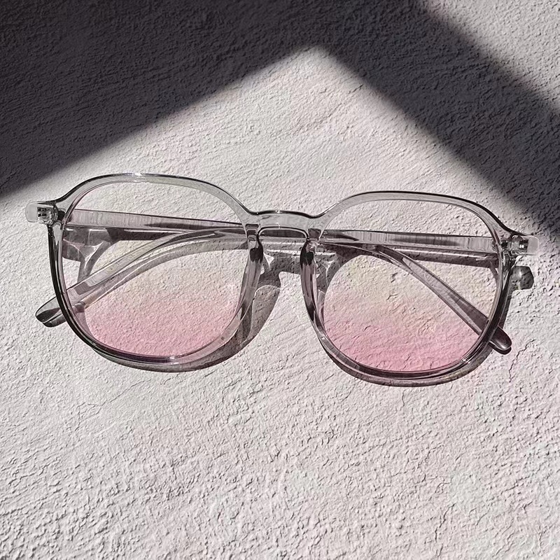 Papaozhu Trendy Bingkai Persegi Besar Gradual Pink Lensa Kacamata Untuk Wanita Perempuan Korea Trendy Blusher Beauty Eyeglasses Oversize Fashion Eyewear