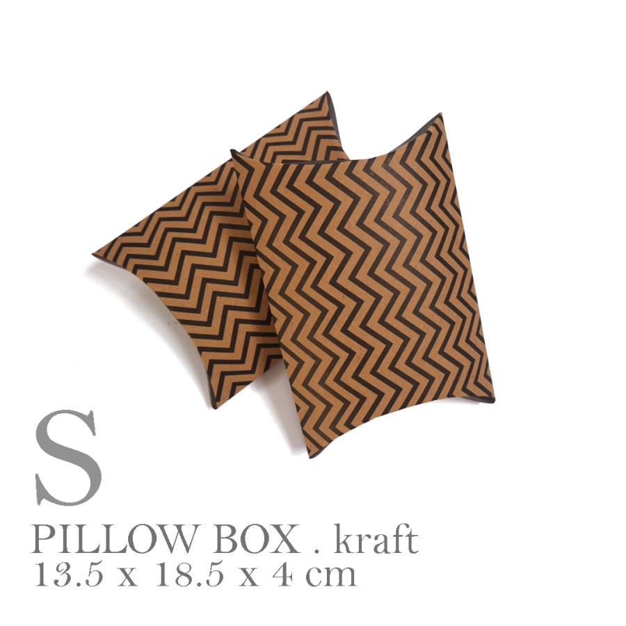 

[HARGA 10PCS] PILLOW BOX S MONOCHROME / ZIG ZAG / SMALL (13.5x18.5x4 cm) BROWN KRAF