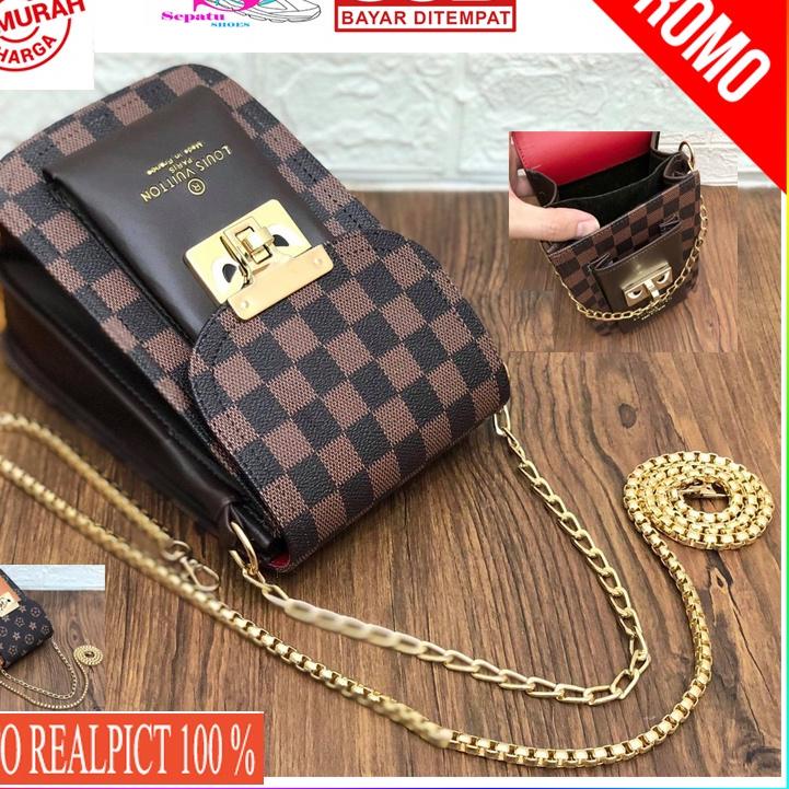 Tas import wanita premium - Tas wanita terbaru - Tas selempang wanita tali  lebar Tas fashion wanita import - Tas selempang LV - Tas Slempang wanita  import - Tas selempang Coklat 