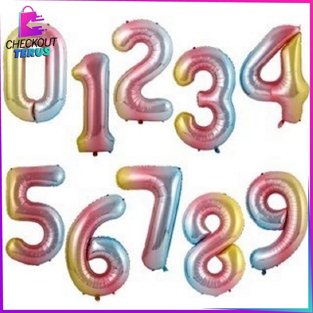 CT C390 Ballon Foil Gradient Polos Abjad Alphabet Balon Huruf A-Z Balon Foil Angka 0-9 Balon Foil Huruf Abjad Alphabet Polos Perlengkapan Pesta Ulang tahun