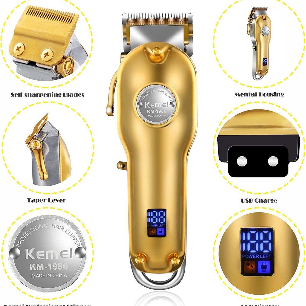 Mesin Alat Cukur Rambut Kemei KM 1986 GoldProfesional Hair Clipper cukuran cas-GOLD