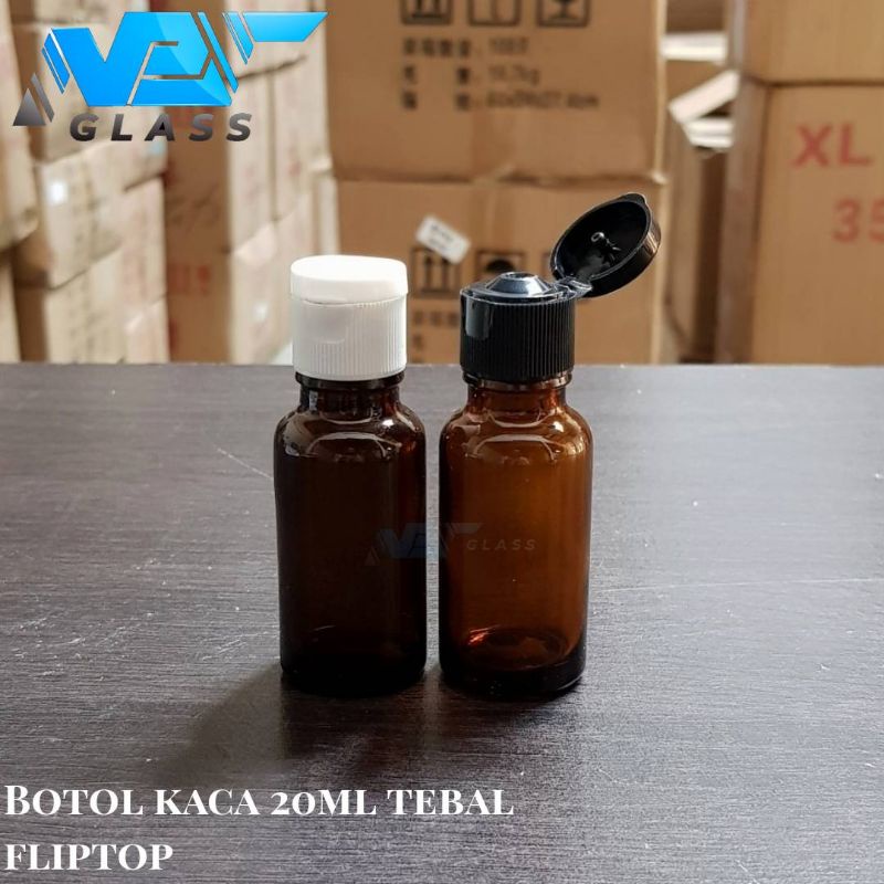 botol kaca 20ml coklat tebal tutup fliptop