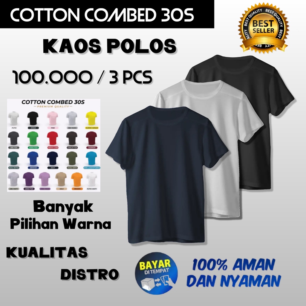 100Rb Dapat 3 Baju Kaos Polos Lengan Pendek Pria Laki Laki Cowok Dewasa Remaja Hitam Putih Kaos Puti