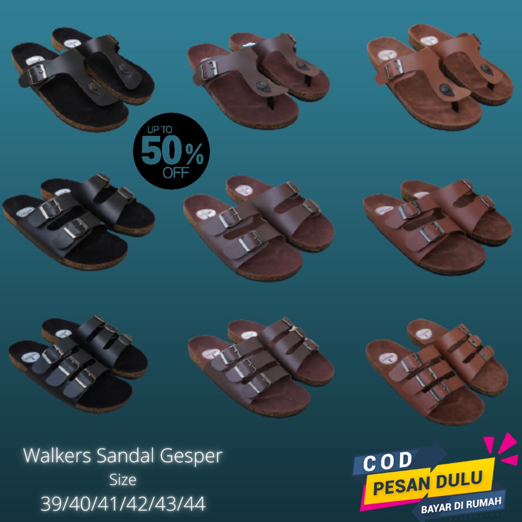 Sandal Casual Pria Walkers Gepser Sendal Slide Puyuh Kasual Santai Harian HITAM COKLAT TAN