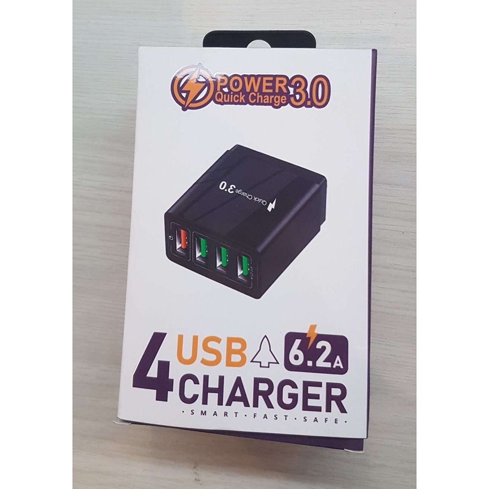 Kepala Charger USB Fast Charging 4 Port QC3.0 6.2A - Q4-4USB - Black