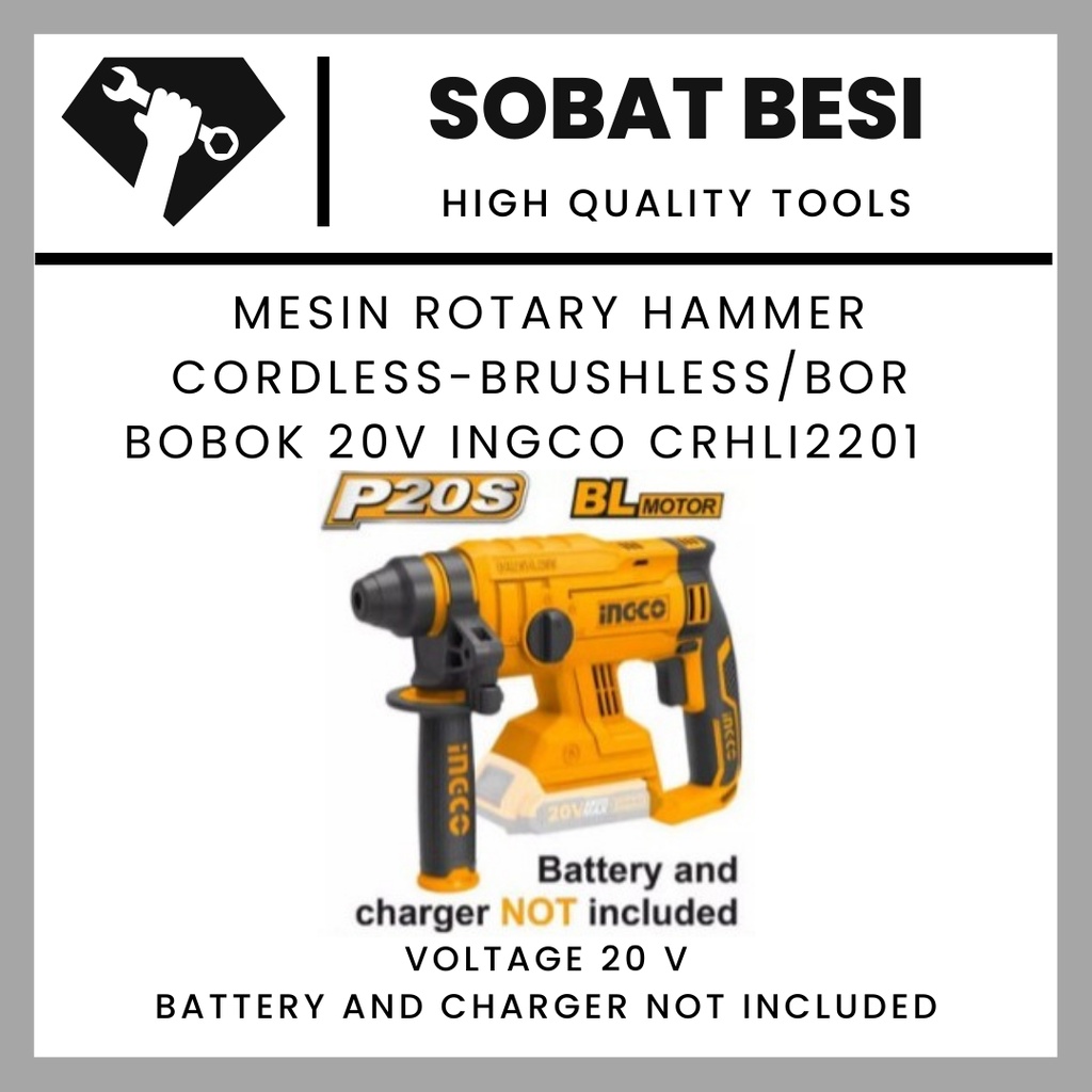 Mesin rotary hammer cordless brushless - Bor bobok 20V INGCO CRHLI2201