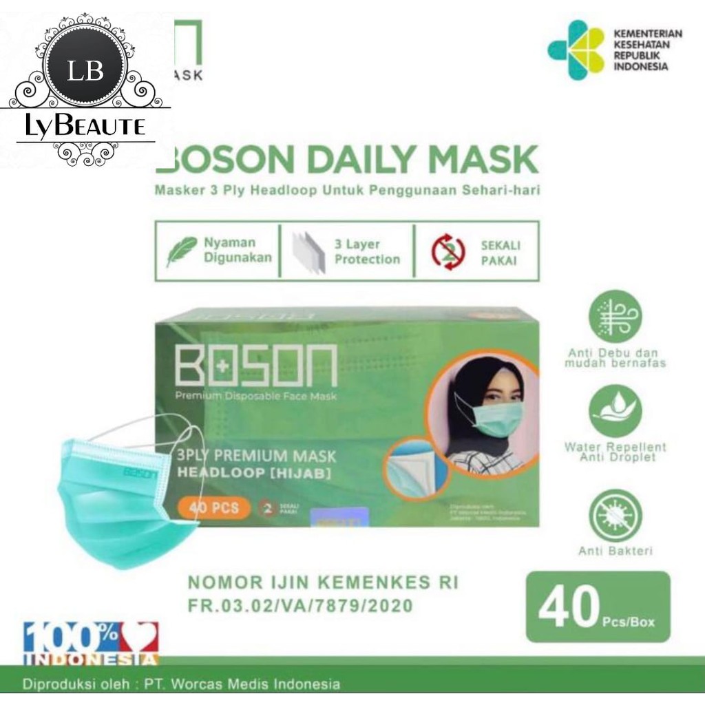 BOSON MASKER HIJAB HEADLOOP 3 PLY ISI 40 PCS