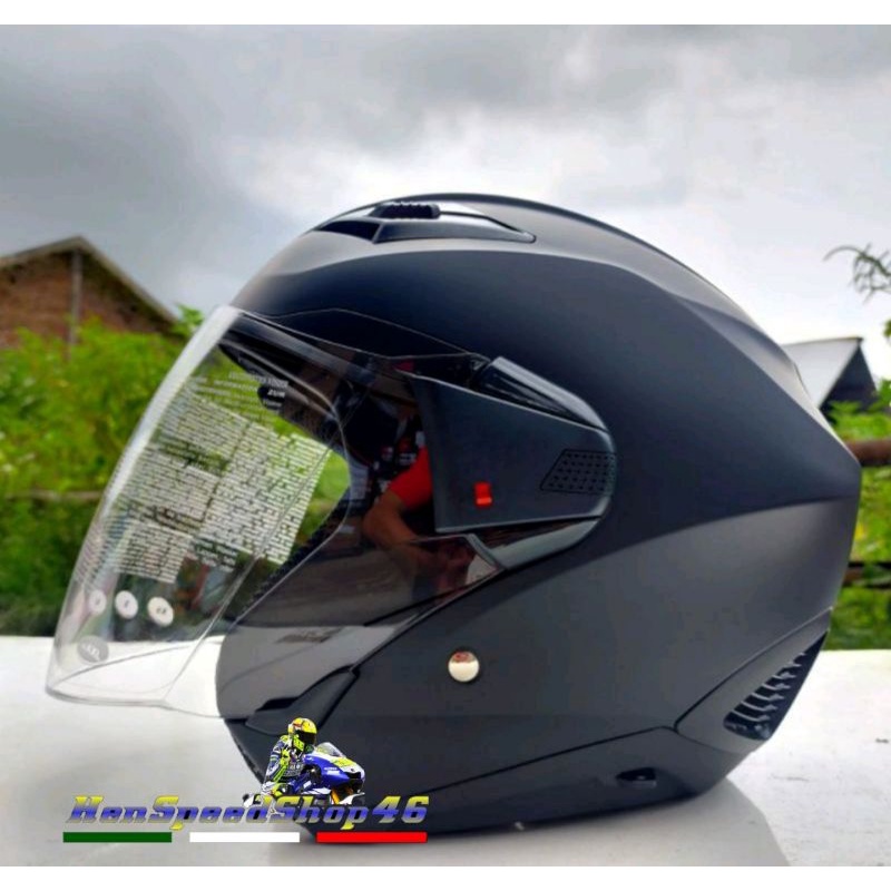 Helm Half Face Zeus 611 Black Doff 611