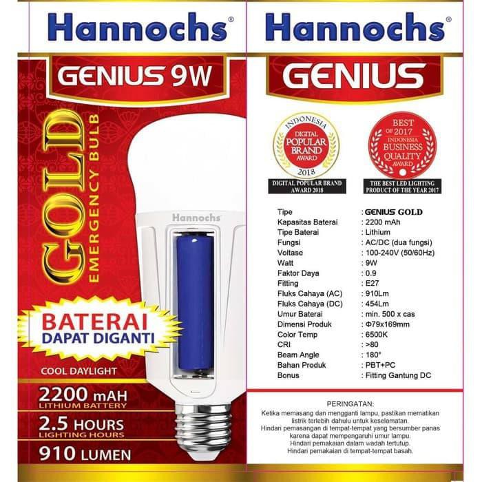 Lampu Hannochs genius Gold 9 watt lampu batrai mejic otomatis cas 9W