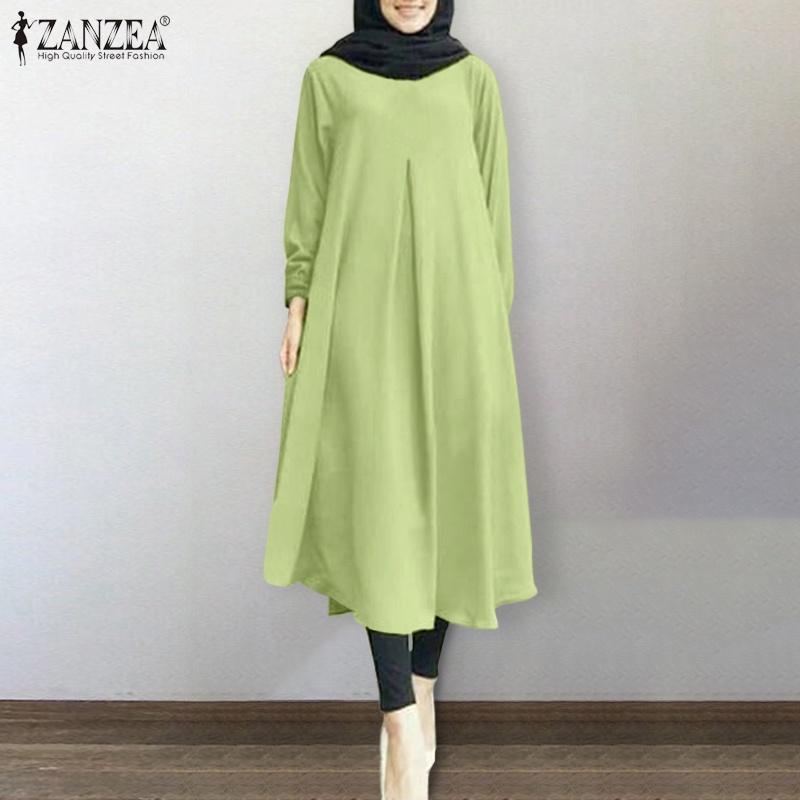 ZANZEA Women Solid Color Casual Button Cuffs Muslim Long Dress