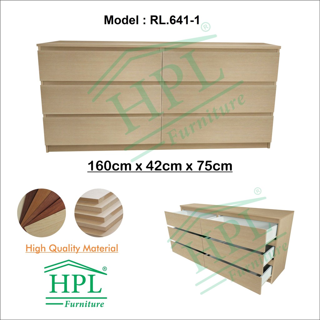 HOMKING Drawer Rak Laci 6 Susun HPL Coklat Muda Motif Kayu