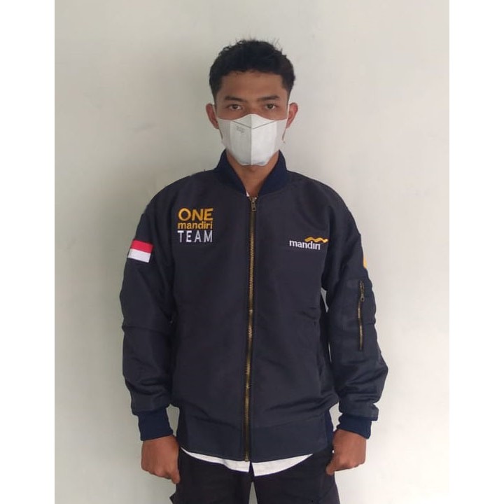 JAKET PRIA WANITA BANK MANDIRI BORDIR JAKET BOMBER SERAGAM KERJA LAPANGAN BANK ONE MANDIRI TEAM COD