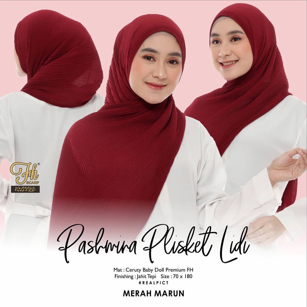 jilbab kerudung pashmina plisket full lidi bahan ceruty babydoll premium warna merah maroon / hijab 