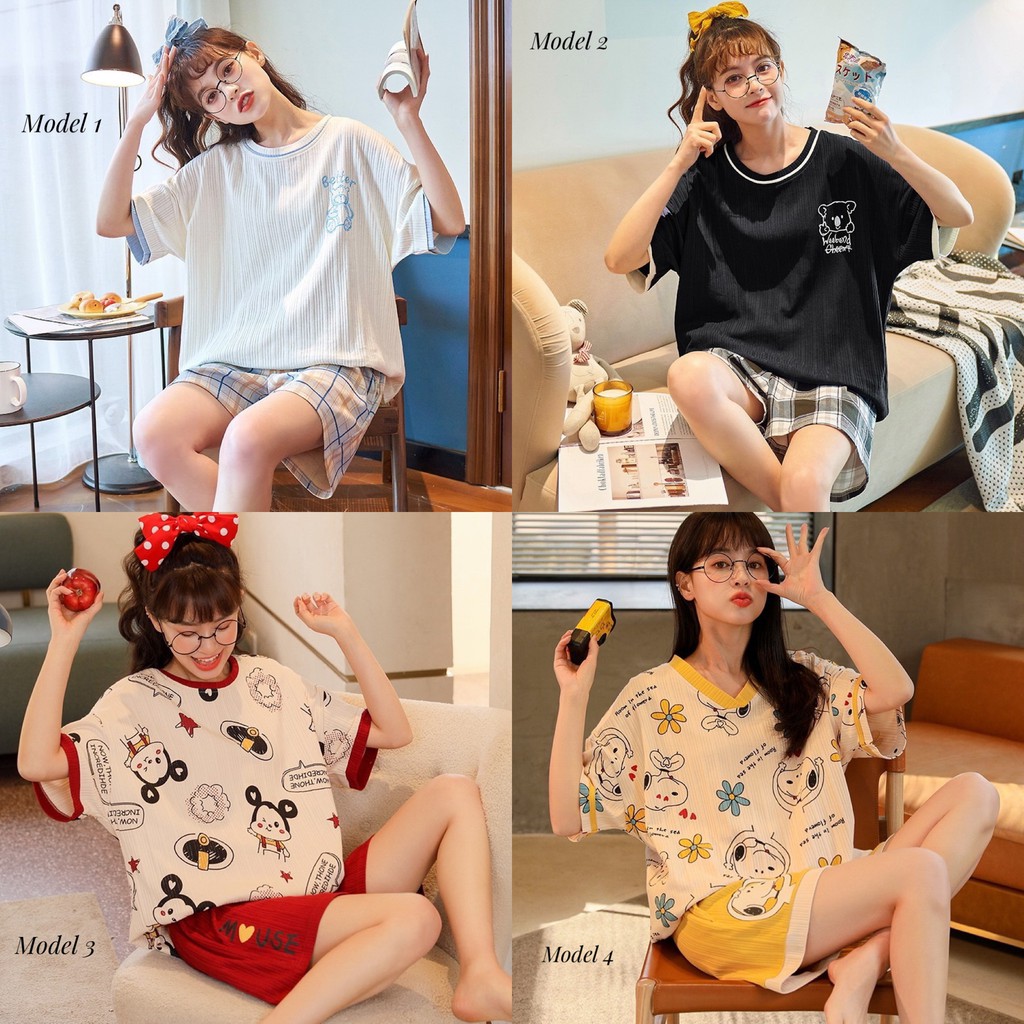 Baju tidur / piyama / baju santai wanita import korea murah BTB036 motif lucu