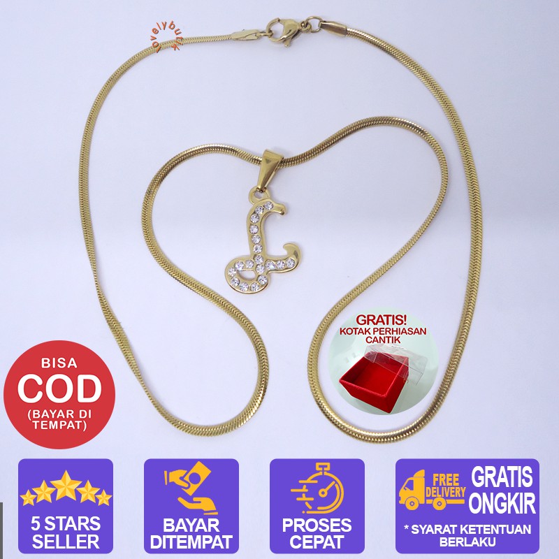 Lovelybutik Honey Kalung Huruf Titanium Anti Karat Inisial L Uk 45 cm BONUS KOTAK PERHIASAN