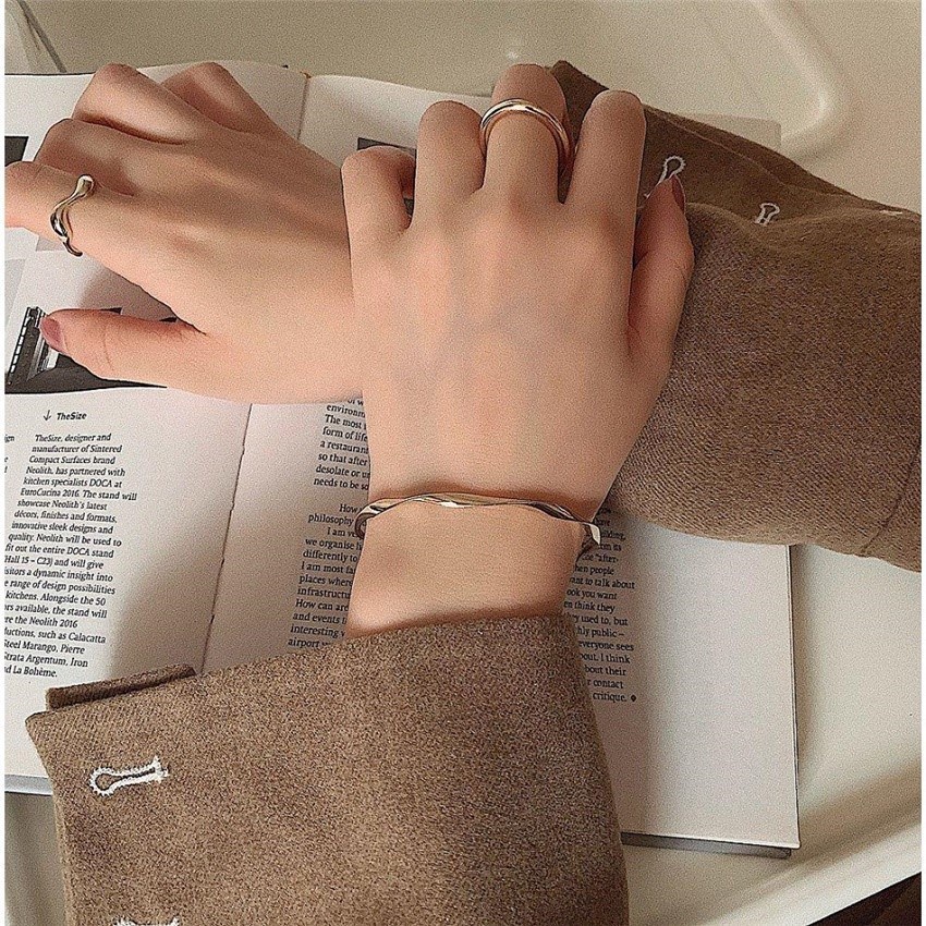 Set Cincin Dan Gelang Model Twisted Cuff Gaya Kasual Untuk Pria Dan Wanita