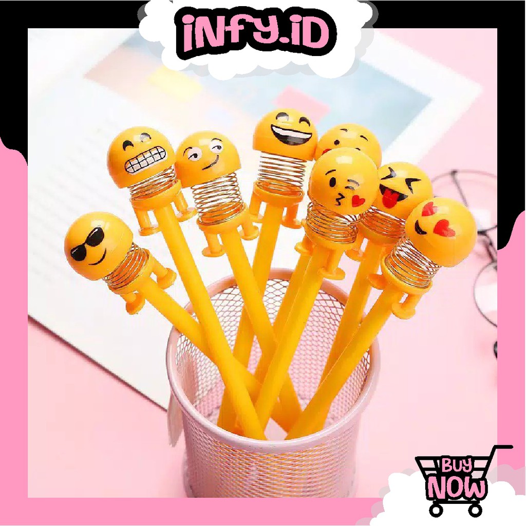 INFY Pena Motif Emoticon Kepala Goyang Pulpen Shaking Head Pen Bouncing Gel Doll Fashion R163 Import