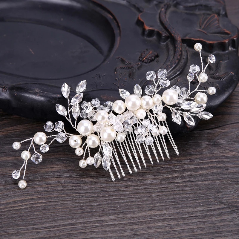 Bridal Wedding Hair Comb / Sparkly Rhinestones Side Combs Crystals Pearls Flower Bride Hairpieces / Gorgeous Hair Accessories for Women and Girls