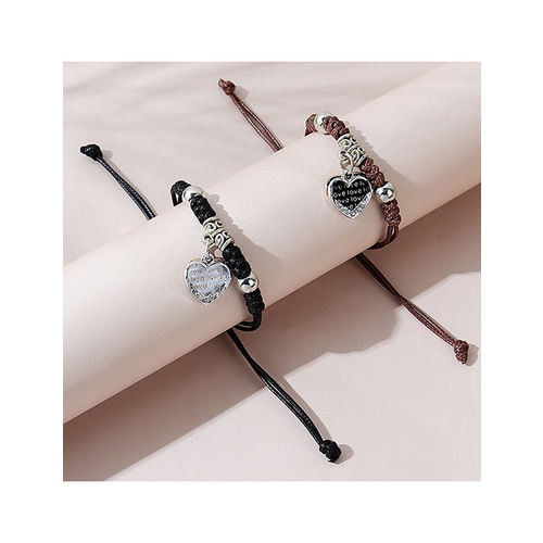 LRC Gelang Tangan Fashion Black+brown Peach Heart Bracelet Set Y65664