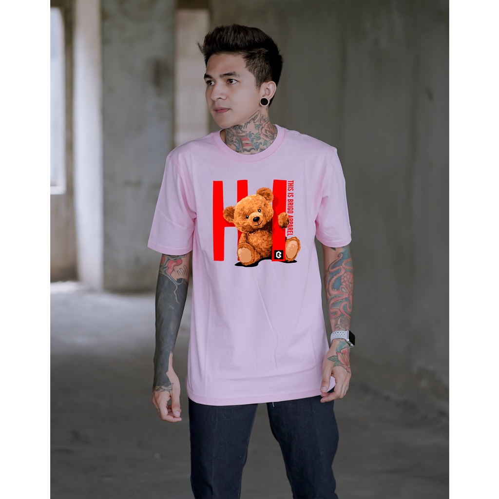 BRIGO Kaos Lengan Pendek Bear Hi II Kaos Distro BRIGO Beruang Hi II Kaos Katun Combed M-XL ( Pria &amp; Wanita )