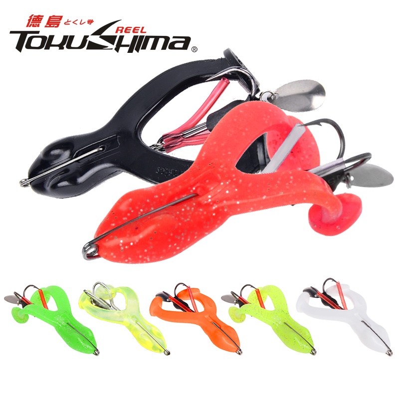 Topwater 1 Pc Umpan Pancing Soft Bait Bentuk Katak Imitasi Dengan Mata Kail Ganda Sharp