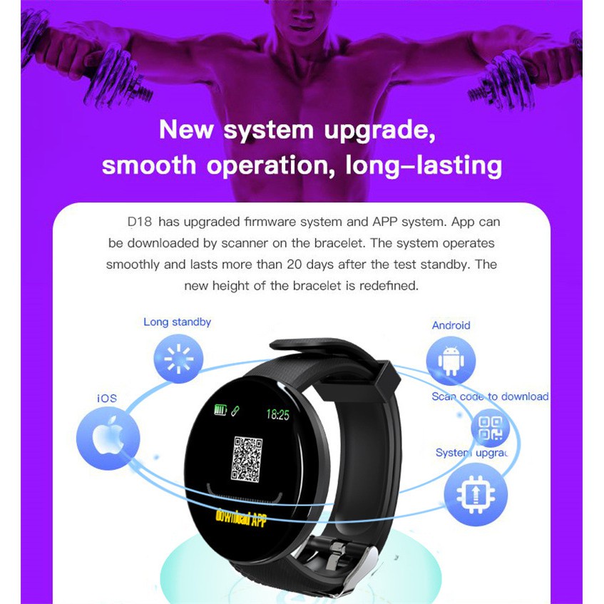 SmartWatch D18 Jam Pintar Olahraga Pria dan Wanita Bluetooth Digital  Tahan Air Heart Rate Smart Watch