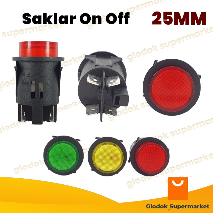 Tombol Power On Off Saklar 25mm Push Button Switch Self Locking