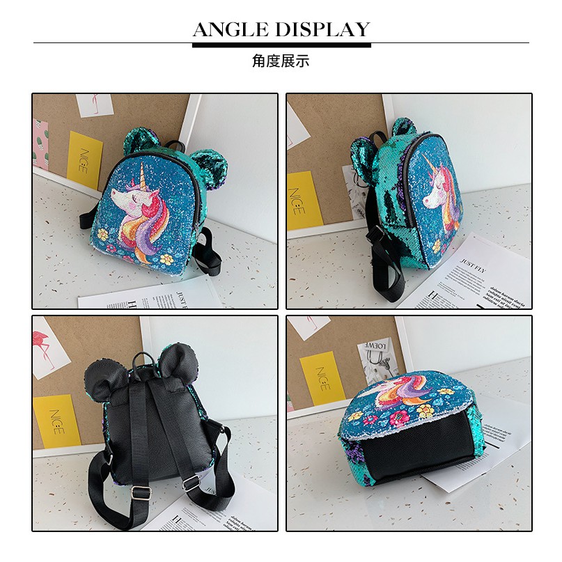 ELFYDO ELF1400 Tas Ransel Anak Sequin Glitter Karakter Unicorn Telinga Beruang