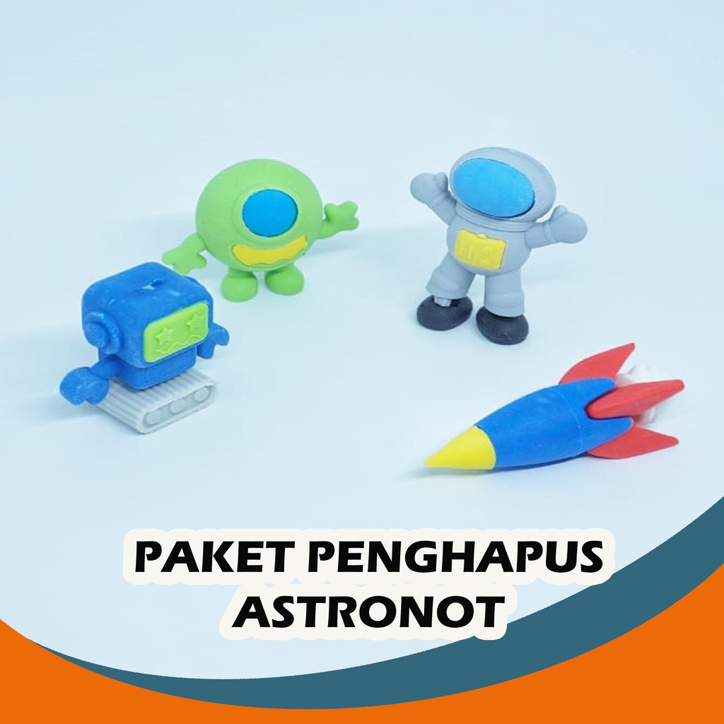 PAKET PENGHAPUS ASTRONOT ISI 4 BENTUK ERASER ASTRONAUT ROKET SPACE STIP SETIP