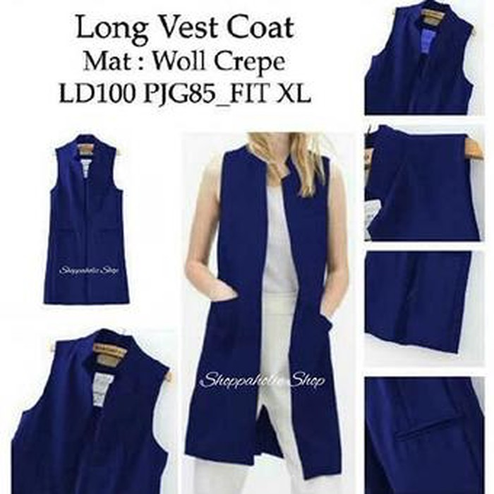 Atasan wanita  Pakaian Wanita Long Vest Navy