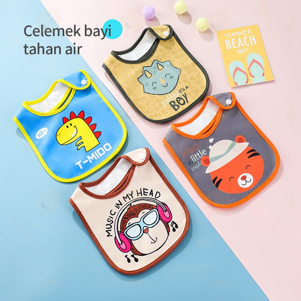 Lacoo Celemek makan bayi anak motif hewan slabber bib bayi tahan air