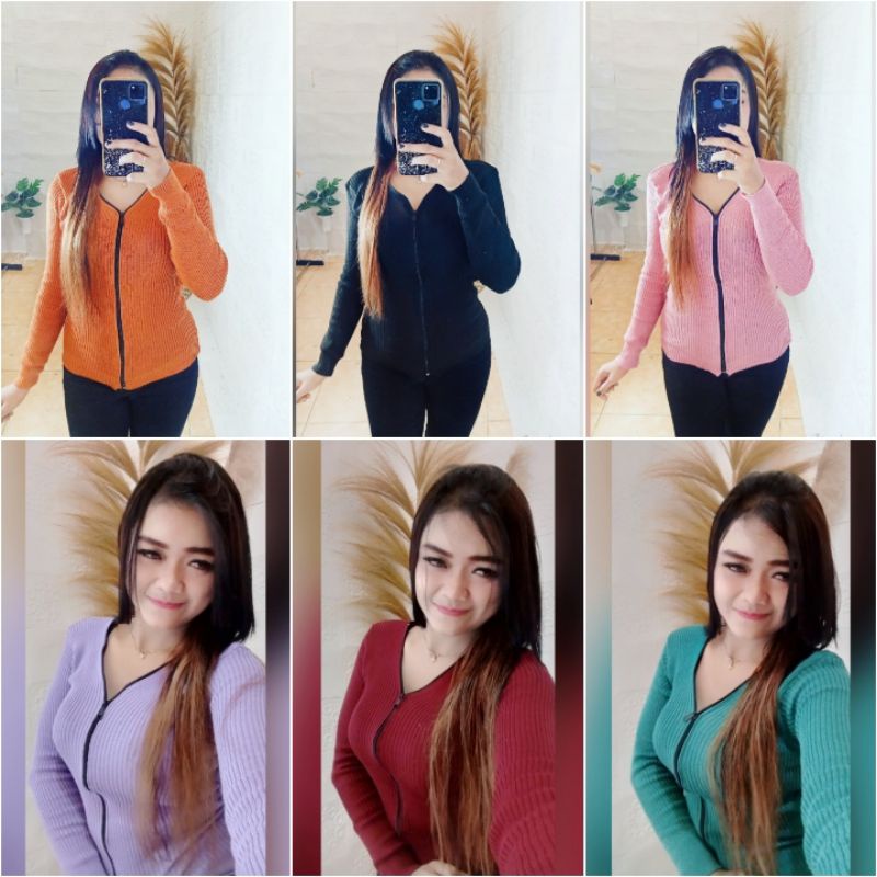 Atasan rajut resleting/atasan rajut wanita/atasan rajut panjang/jaket resleting wanita