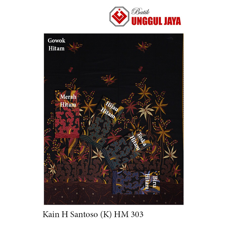 Kain Batik Unggul Jaya - Putri Jelita -  H Santoso Hitam Manis 303 - Dasar Hitam