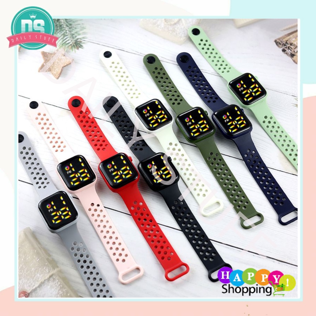 DS J032 Jam Tangan Elektronik Fashion Rubber LED Digital Warna Rainbow Anti Air Termurah Import