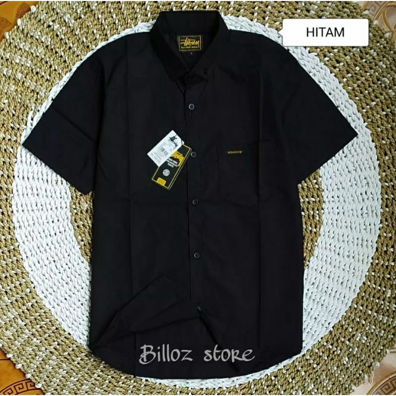 Kemeja Pria Cowok Polos Tangan Lengan Pendek HeM Slimfit Casual Kantoran Murah Hitam Navy Putih Army