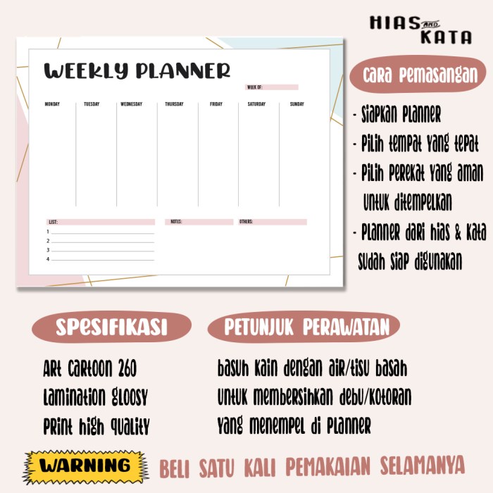 

Produk Weekly Planner Agenda Mingguan Minimalist Planner Size A3 Free Spidol Terlaris