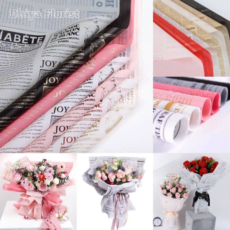 

Cellophane Magazine Waterproof Kertas Buket Motif Koran Flower Wrapping Free Packing Kertas Buket Bunga Ecer