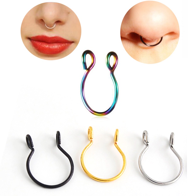 Magic789 1PC Punk Stainless Steel Hoop Nose Ring Non Piercing Clip for Women Men