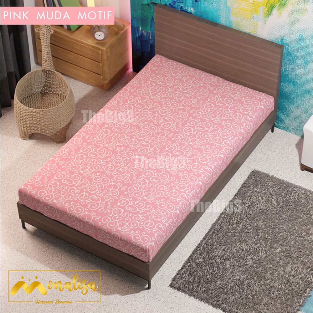 Sprei Waterproof 120x200 MONALISA - anti ompol air water proof polos - 120 Single Size - SP-Pink Muda Motif