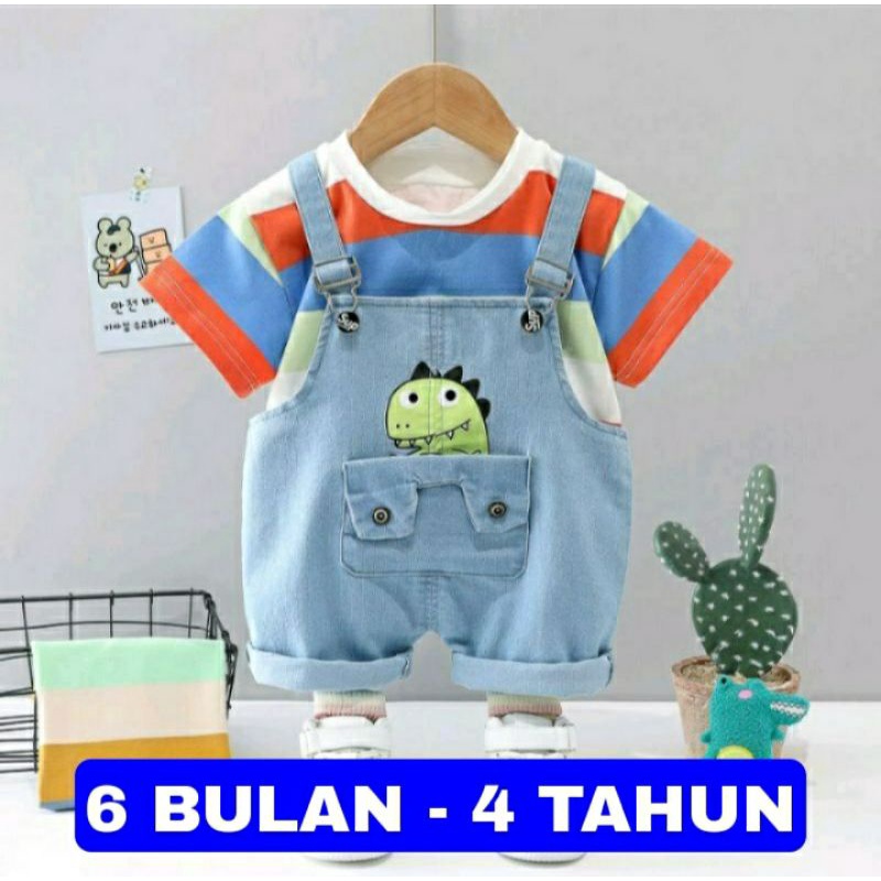 WK OVERALL JEANS DINO BAJU KODOK JUMPSUIT IMPORT SETELAN ANAK LAKI LAKI BABY BAYI