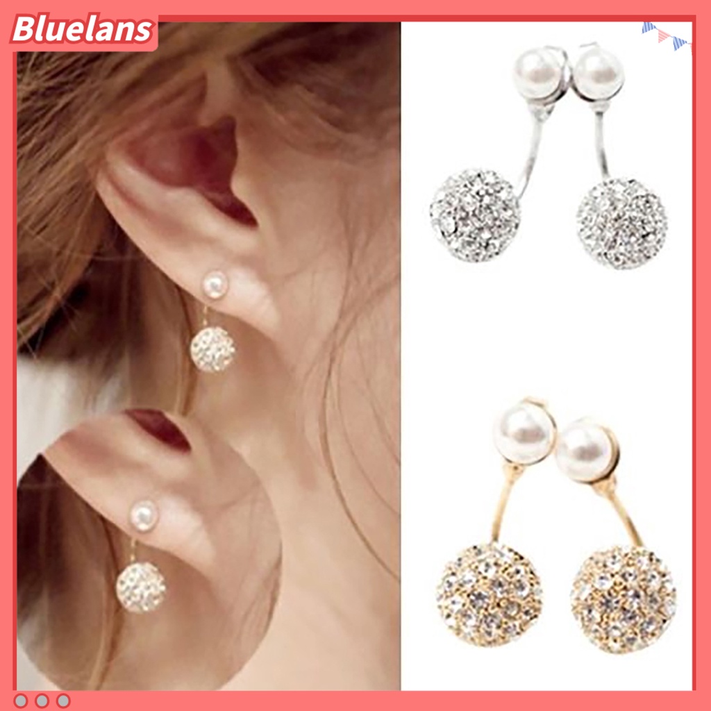 Bluelans 1Pair Ear Studs Faux Pearl Decor Jewelry Alloy Women Front Back Stud Earrings Party