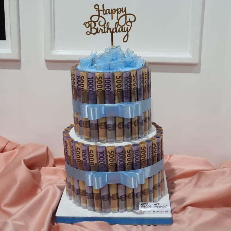 Hadiah Ultah Kado Anniv Birthday Gift Surprise Orang Tua Custom Anak Pacar | Money Cake 2 Tiers High