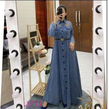 READY STOK Gamis jeans bordir chanel staylish original Jeans