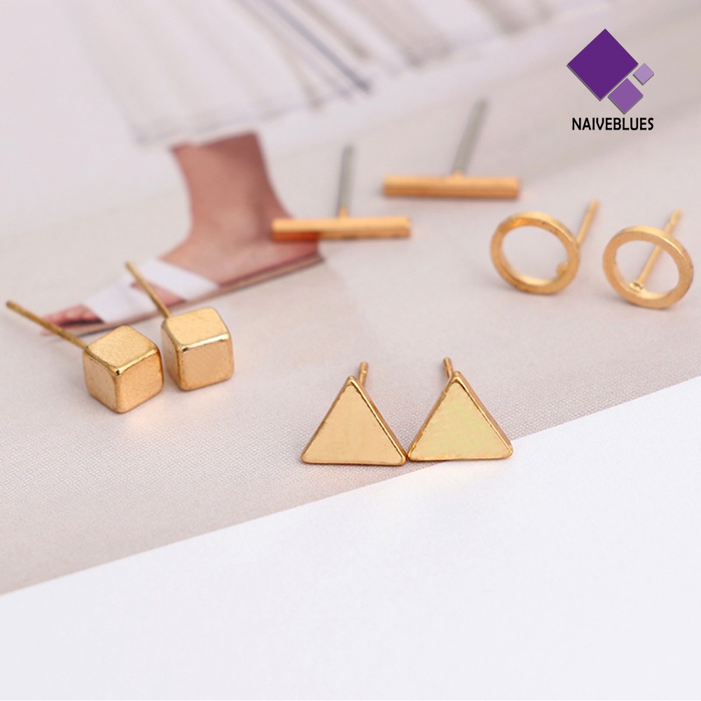 8pcs / Set Anting Stud Bentuk Geometri Persegi Segitiga Untuk Hadiah Wanita