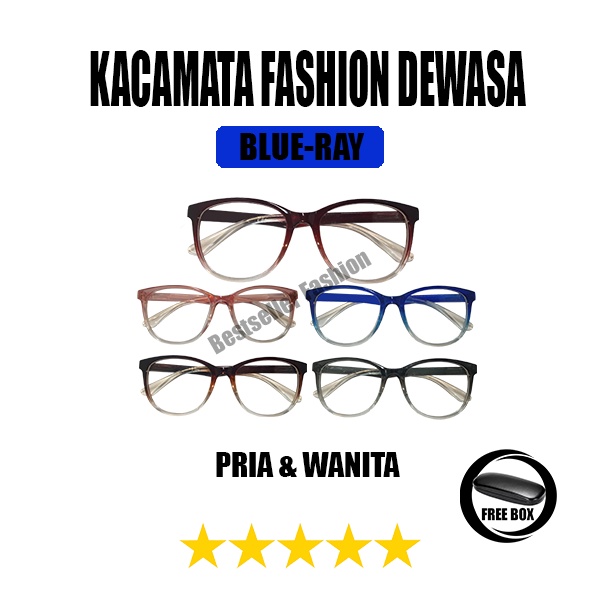 Kacamata Fashion Blueray Dewasa Korean Style Lensa Normal Anti Blue/Radiasi Kacamata Gaya Pria dan Wanita FREECASE