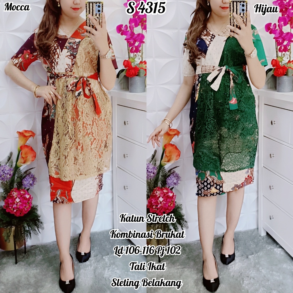 SS 4315. DRESS BATIK LENGAN PENDEK /MIDI DRESS CASUAL/DRESS KATUN KOMBINASI MEWAH FASHION WANITA HIG