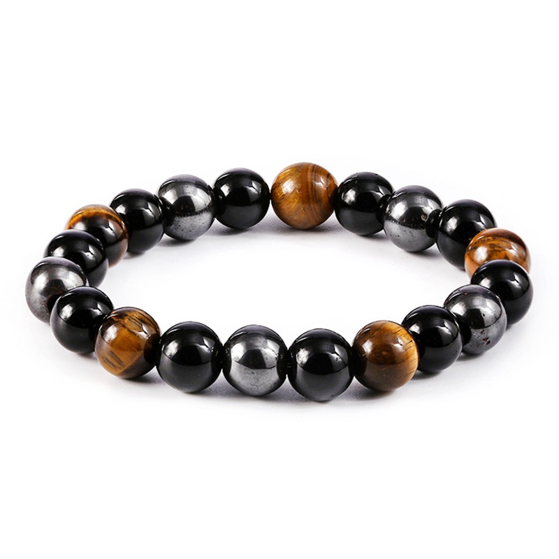 Gelang Manik-Manik Batu Obsidian Mata Harimau Hematite Warna Hitam Ukuran 8 / 10mm Untuk Pria Dan Wanita