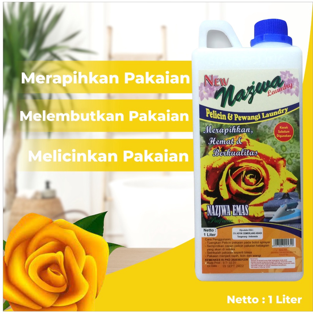 [BTL] 1L PELICIN SETRIKA UNTUK PAKAIAN LAUNDRY/LONDRY &PEWANGI PAKAIAN NAJWA EMAS HARUM & TAHAN LAMA