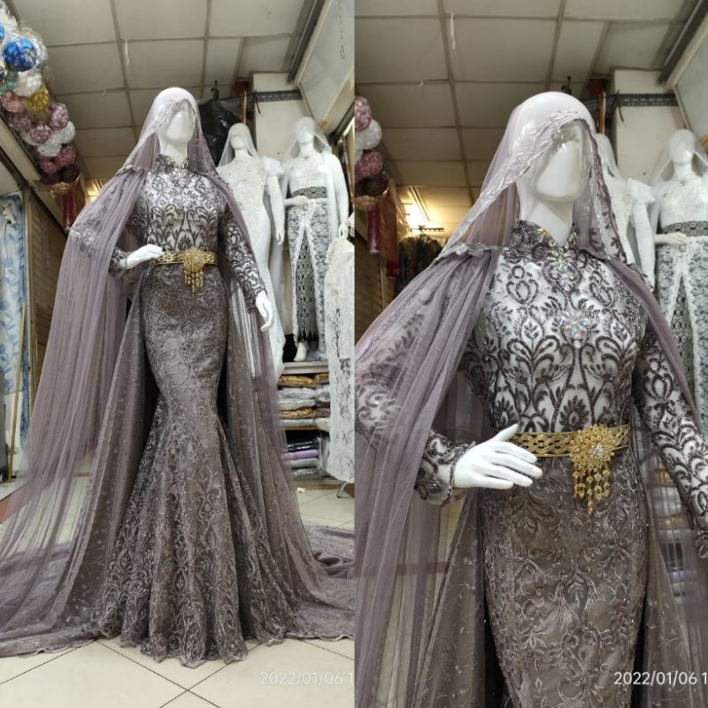 GAUN PENGANTIN SLIM BEREKOR MODERN//GAUN PENGANTIN  FULL PAYET MEWAH//KEBAYA//BASOFI