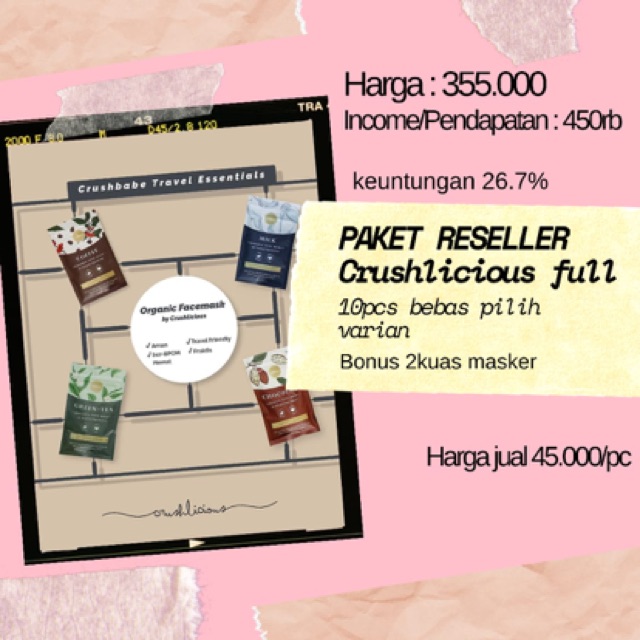 Paket Reseller Masker crushlicious Kyau nutrilash lea gloria goldenviera beautetox runaskin huppies